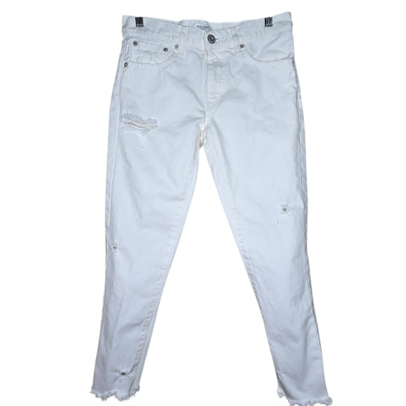 Moussy‎ Vintage Kelley Mid Rise Tapered Ankle Jeans White Distressed Size 26 - Picture 2 of 16